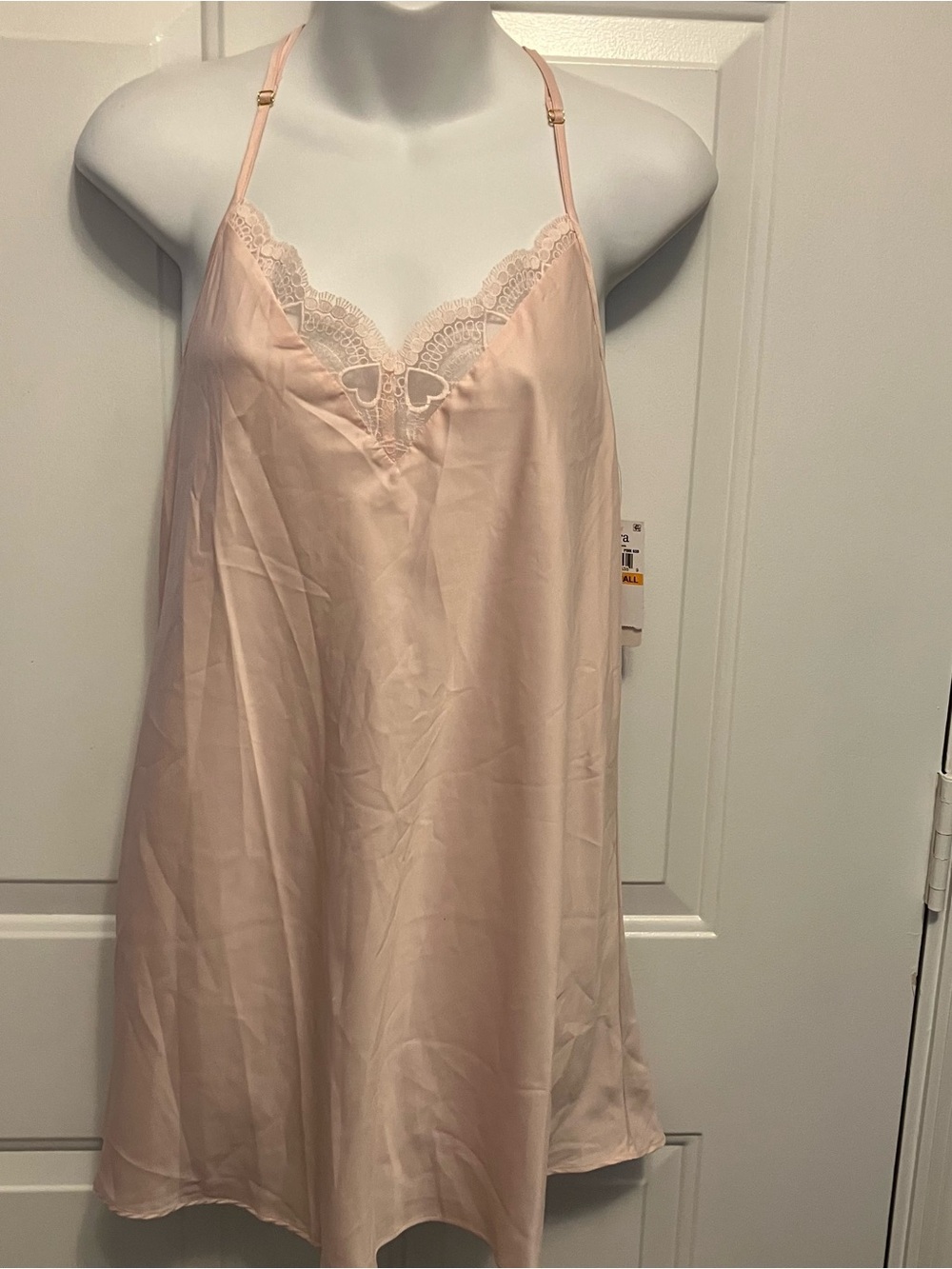 NWT Flora Nikrooz Size Small Light Pink Satin Lace Trim Chemise Nightgown